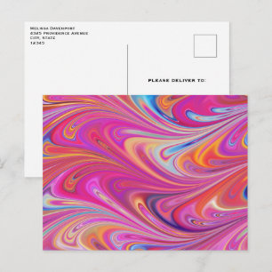 Trippig rosa och orange virvlande design vykort