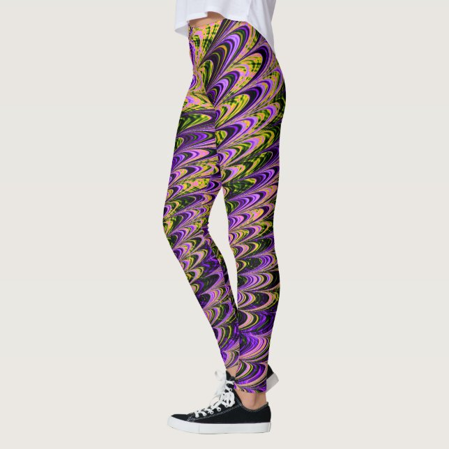 Trippig Squiggly Ripple Bohemsk Funky Fraktal Kons Leggings (Vänster)