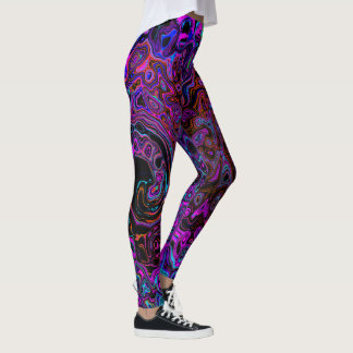 Trippig svart och magenta retro flytande virvel leggings