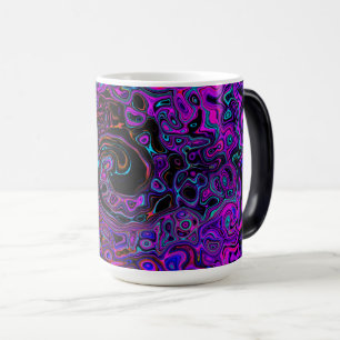 Trippig svart och magenta retro flytande virvel magisk mugg