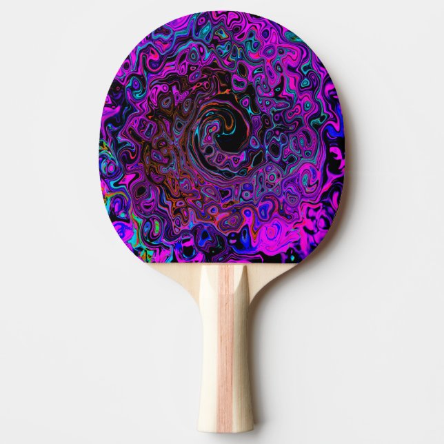 Trippig svart och magenta retro flytande virvel pingisracket (Framsidan)