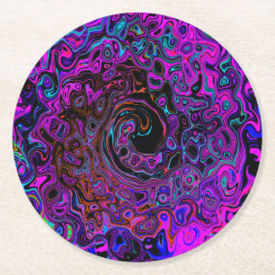 Trippig svart och magenta retro flytande virvel underlägg papper rund