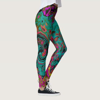 Trippig turkos abstrakt retro flytande virvel leggings