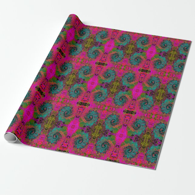 Trippig turkos abstrakt retro flytande virvel presentpapper (Utrullad)
