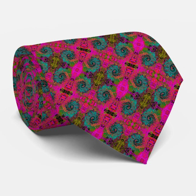 Trippig turkos abstrakt retro flytande virvel slips (Rullad)