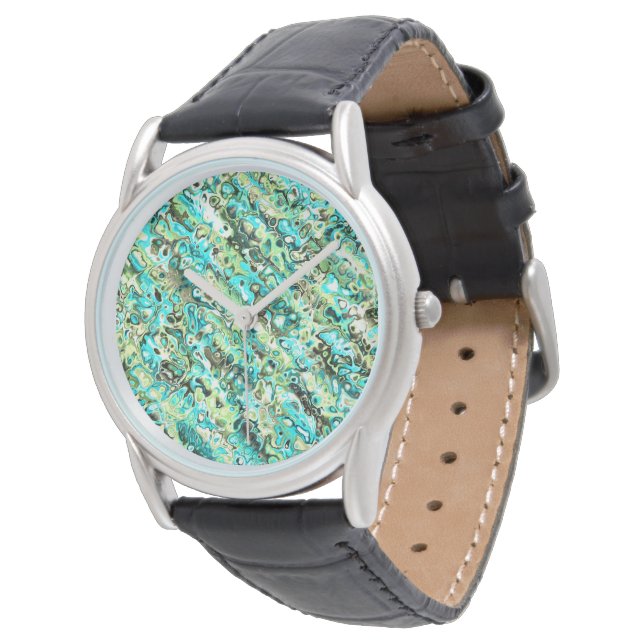 Trippig Vibrerande Groovy Boho Hippie Fraktal Marm Armbandsur (Vinklad)