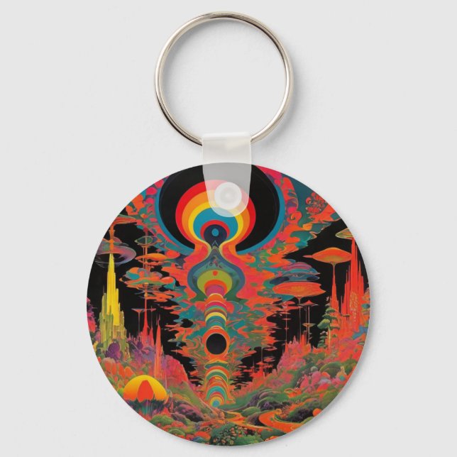 Trippig Vintage 1960-Tal Psychedelisk Retro Konst Nyckelring (Framsida)