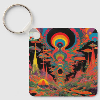 Trippig Vintage 1960s Psykedelisk Retro Konst Nyckelring