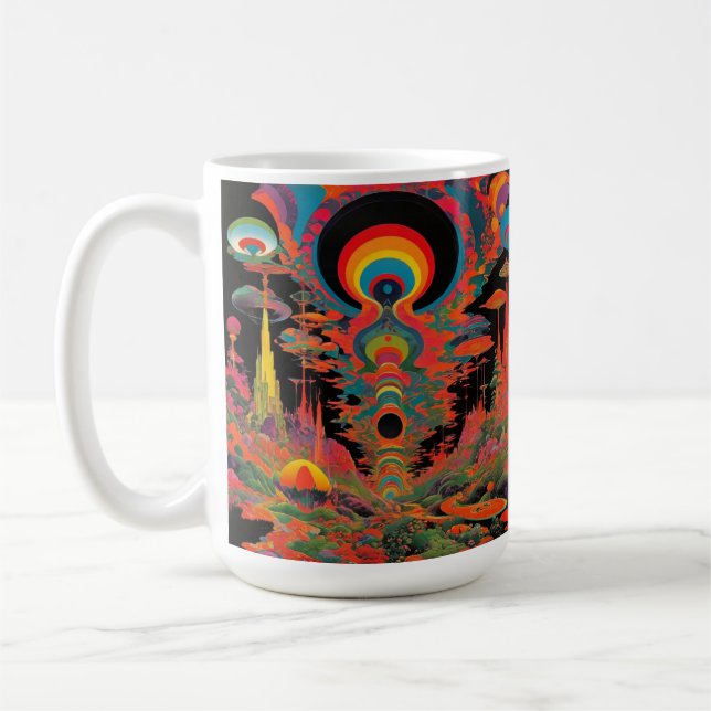 Trippig Vintage 1960s Psykedelisk Retrokonst Kaffemugg (Vänster)
