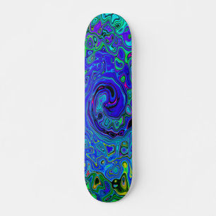 Trippig Violett Blå Abstrakt Retro Flytande Virvel Mini Skateboard Bräda 18,5 Cm