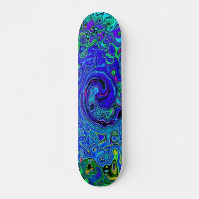 Trippig Violett Blå Abstrakt Retro Flytande Virvel Mini Skateboard Bräda 18,5 Cm (Framsida)