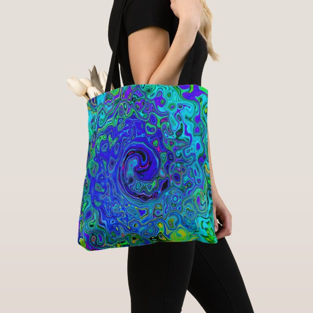 Trippig Violett Blå Abstrakt Retro Flytande Virvel Tygkasse (Närbild)