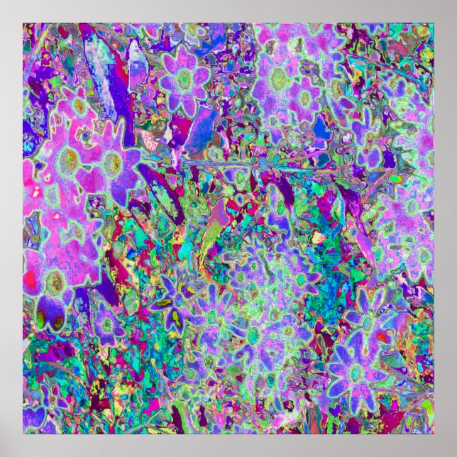 Trippiga Abstrakt Rosa och Purpur Färgade Blommor Poster (Framsidan)