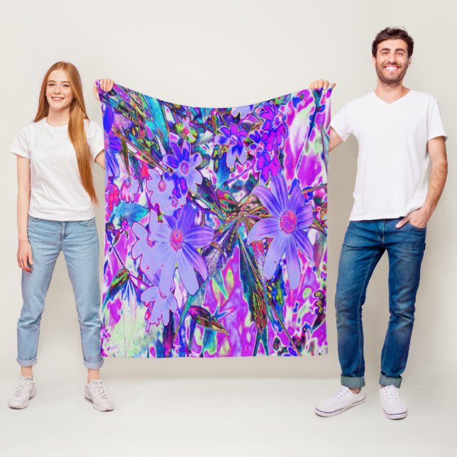 Trippiga lila och magenta färgglada vildblommor fleecefilt (På plats)