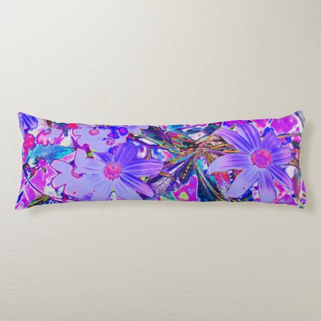 Trippiga lila och magenta färgglada vildblommor kroppskudde (Framsidan)