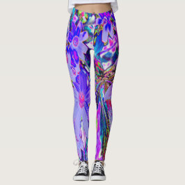 Trippiga lila och magenta färgglada vildblommor leggings