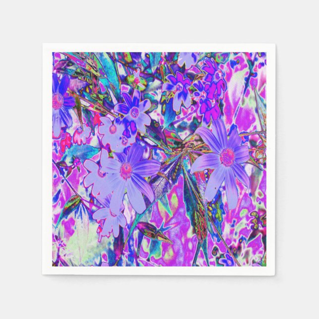 Trippiga lila och magenta färgglada vildblommor pappersservett (Framsidan)