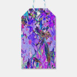 Trippiga lila och magenta färgglada vildblommor presentetikett