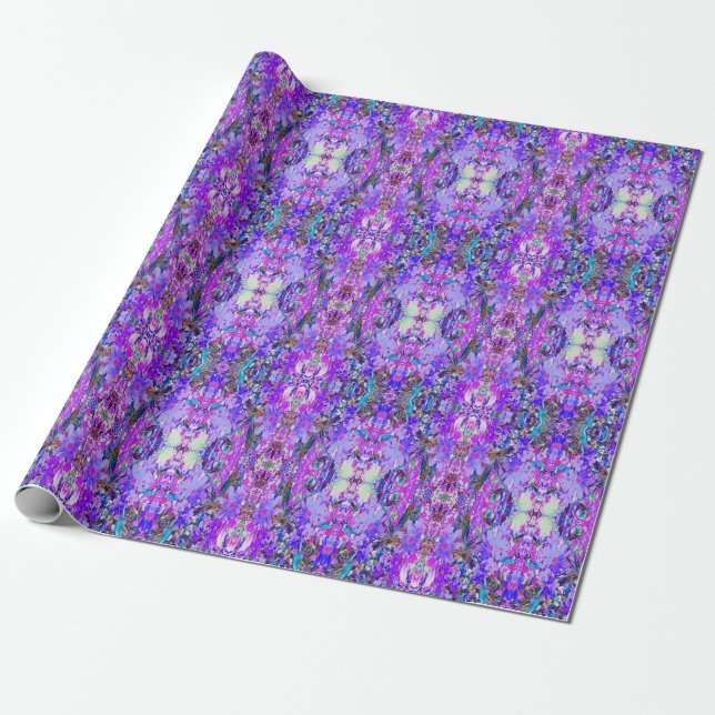 Trippiga lila och magenta färgglada vildblommor presentpapper (Utrullad)