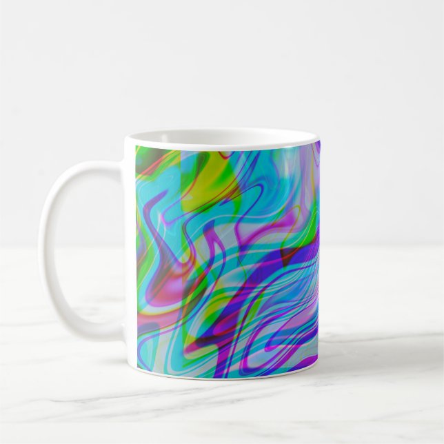 Trippigt flytande färgglatt abstrakt mönster blått kaffemugg (Vänster)