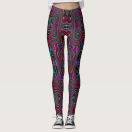 Trippigt havsgrönt och magenta abstrakt mönster leggings