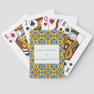 Trippigt ljust blått och gult italienskt kakelbröl casinokort
