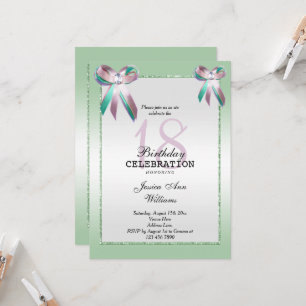 Tripple Gem Bow & Glitter 18:e födelsedagen Inbjudningar