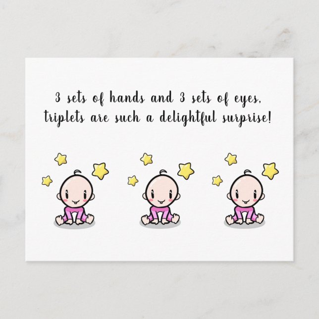 tripplingar med grattisar, nyfödda trippar vykort (Framsida)