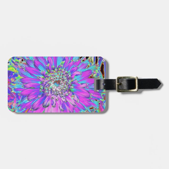 Trippy Abstrakt Aqua, Lime Green och Lila Dahlia Bagagebricka (Horisontell Framsida)