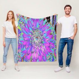 Trippy Abstrakt Aqua, Lime Green och Lila Dahlia Fleecefilt