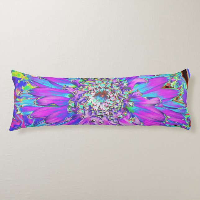 Trippy Abstrakt Aqua, Lime Green och Lila Dahlia Kroppskudde (Framsidan)