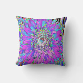 Trippy Abstrakt Aqua, Lime Green och Lila Dahlia Kudde