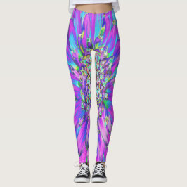 Trippy Abstrakt Aqua, Lime Green och Lila Dahlia Leggings