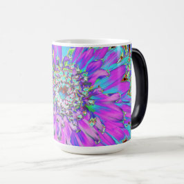 Trippy Abstrakt Aqua, Lime Green och Lila Dahlia Magisk Mugg