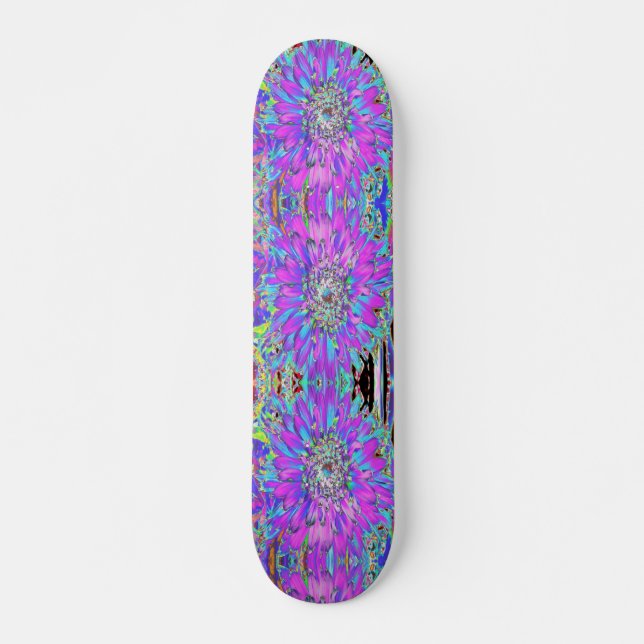 Trippy Abstrakt Aqua, Lime Green och Lila Dahlia Mini Skateboard Bräda 18,5 Cm (Framsida)