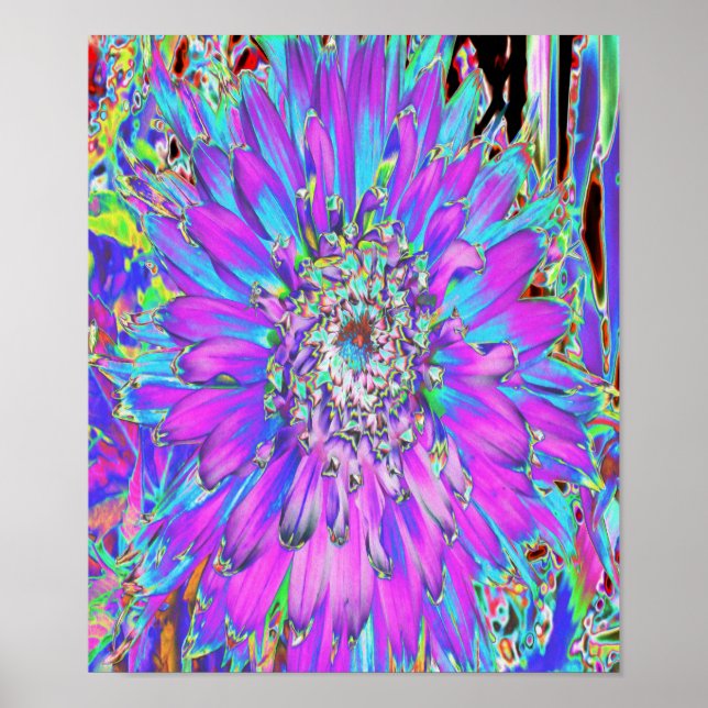 Trippy Abstrakt Aqua, Lime Green och Lila Dahlia Poster (Framsidan)