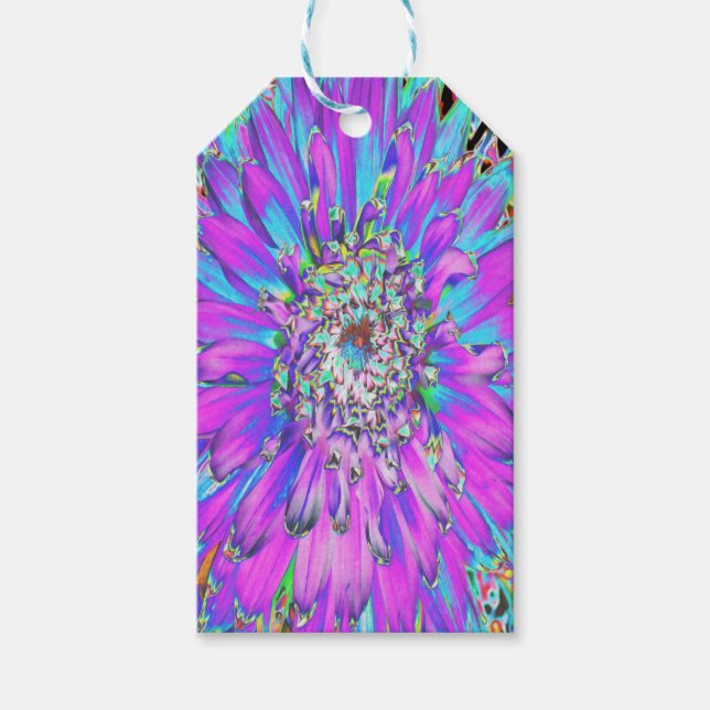 Trippy Abstrakt Aqua, Lime Green och Lila Dahlia Presentetikett (Framsidan)