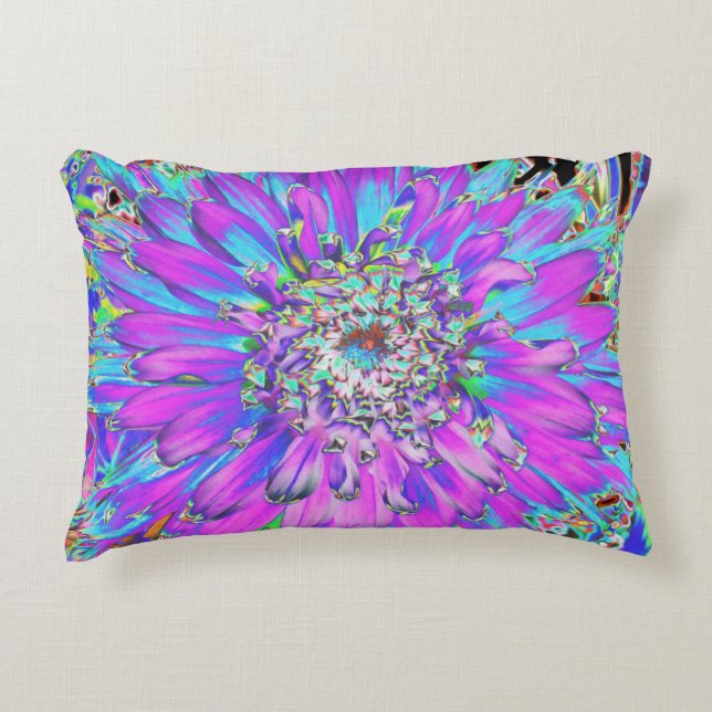 Trippy Abstrakt Aqua, Lime Green och Lila Dahlia Prydnadskudde (Framsidan)