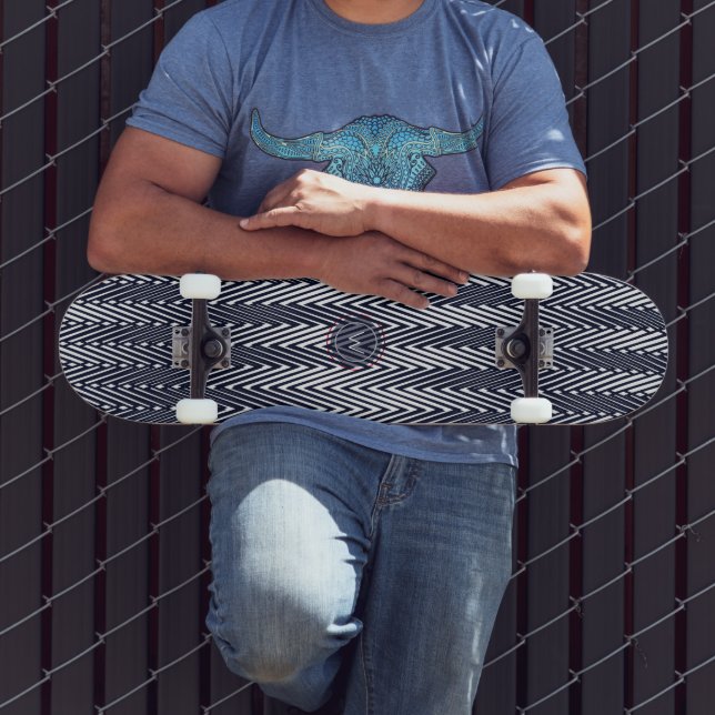 Trippy Abstrakt Black & White Rand, Monogram Mini Skateboard Bräda 18,5 Cm (Utomhus 3)