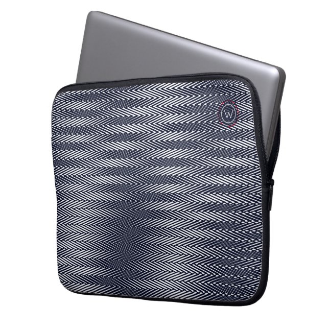 Trippy Abstrakt Black & White Rand Rad Monogram Laptop Fodral (Framsidan Vänster)