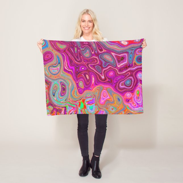 Trippy Abstrakt Magenta Rainbow Färg Retro Art Fleecefilt (På plats)