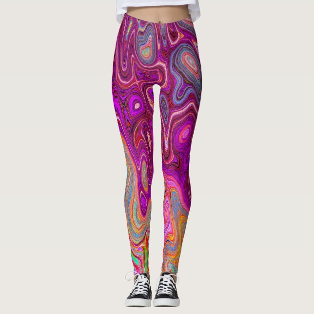 Trippy Abstrakt Magenta Rainbow Färg Retro Art Leggings (Framsida)
