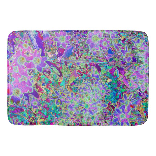 Trippy Abstrakt Rosa och Lila blommor Badrumsmatta (Framsidan)