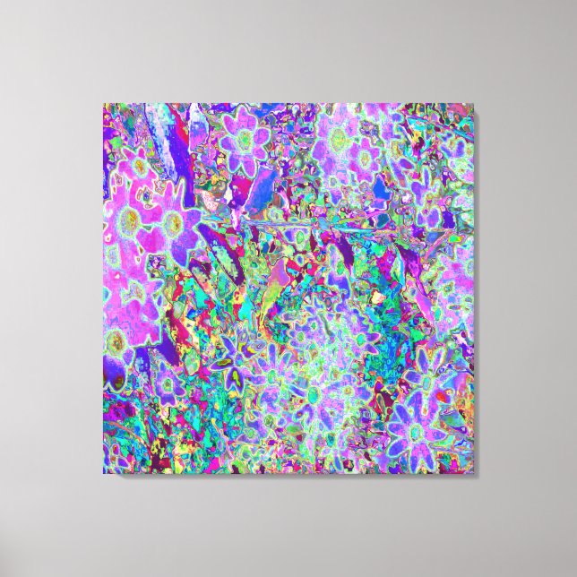 Trippy Abstrakt Rosa och Lila blommor Canvastryck (Framsida)