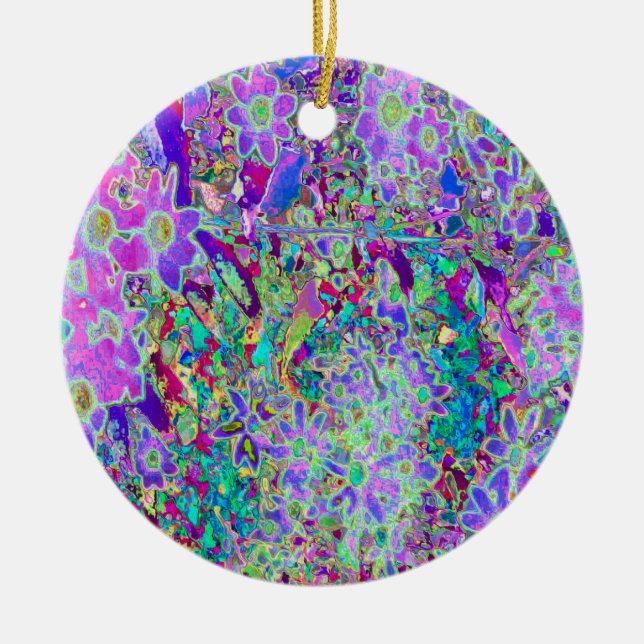 Trippy Abstrakt Rosa och Lila blommor Julgransprydnad Keramik (Framsidan)