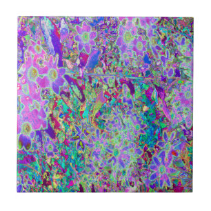 Trippy Abstrakt Rosa och Lila blommor Kakelplatta
