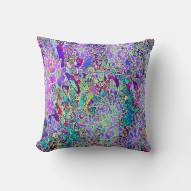 Trippy Abstrakt Rosa och Lila blommor Kudde (Framsida)