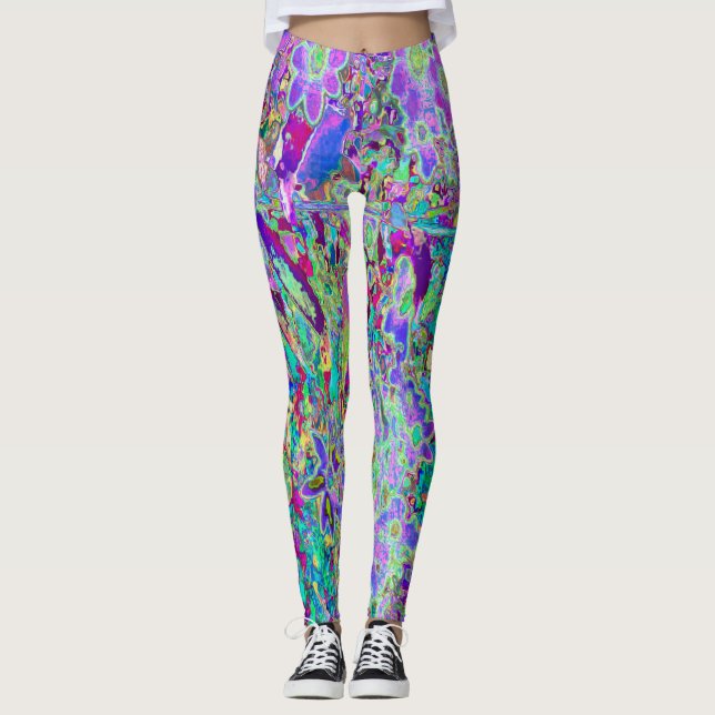 Trippy Abstrakt Rosa och Lila blommor Leggings (Framsida)
