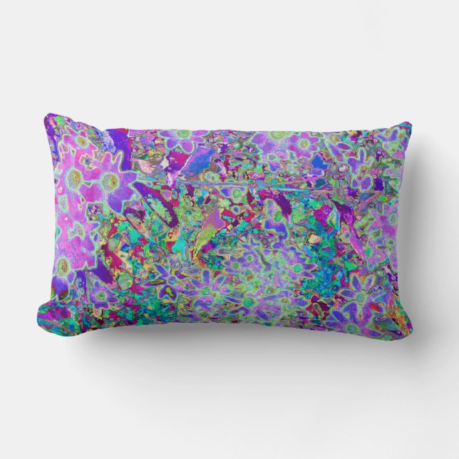 Trippy Abstrakt Rosa och Lila blommor Lumbarkudde (Framsida)