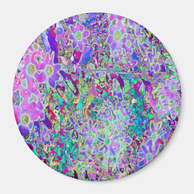 Trippy Abstrakt Rosa och Lila blommor Magnet (Framsidan)